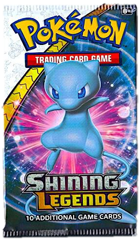 A Pokemon Shining Legends booster pack featuring Mew on the front packaging.