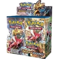 A sealed Pokemon XY BREAKpoint booster box featuring artwork of Mega Gyarados and Luxray.