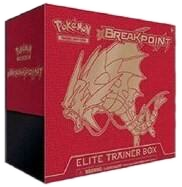 A red Pokemon BREAKpoint Elite Trainer Box featuring a gold illustration of Gyarados.