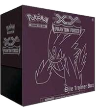 A purple Pokemon XY Phantom Forces Elite Trainer Box featuring a Mega Gengar illustration.