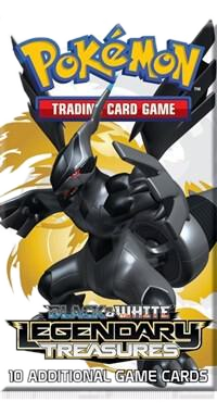 A Pokemon Legendary Treasures booster pack featuring Zekrom on the front.