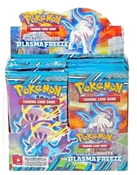 A sealed Pokemon Plasma Freeze booster box featuring Deoxys and Thundurus artwork.