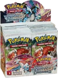 A sealed Pokemon Boundaries Crossed booster box featuring Black and White series card packs.