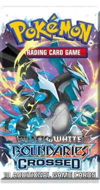A Pokemon Boundaries Crossed booster pack featuring Black Kyurem on the packaging.