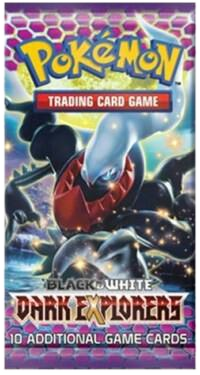 A Pokemon Dark Explorers booster pack featuring Darkrai on the purple and black packaging.
