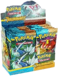 A sealed Pokemon Triumphant booster box featuring artwork of Dialga and Palkia.