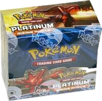 A factory-sealed Pokemon Platinum Rising Rivals booster box featuring artwork of Luxray and Scizor.