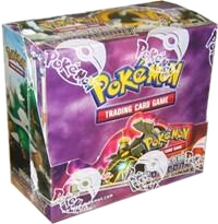 A factory-sealed Pokemon Stormfront booster box featuring purple packaging and artwork.