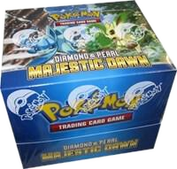 A sealed Pokemon Majestic Dawn booster box featuring Diamond and Pearl series branding.