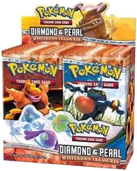 A sealed Pokemon Mysterious Treasures booster box featuring Magmortar and Croagunk artwork.