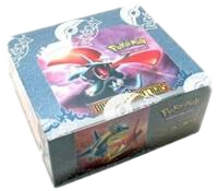 A sealed Pokemon Dragon Frontiers booster box featuring artwork of Rayquaza.