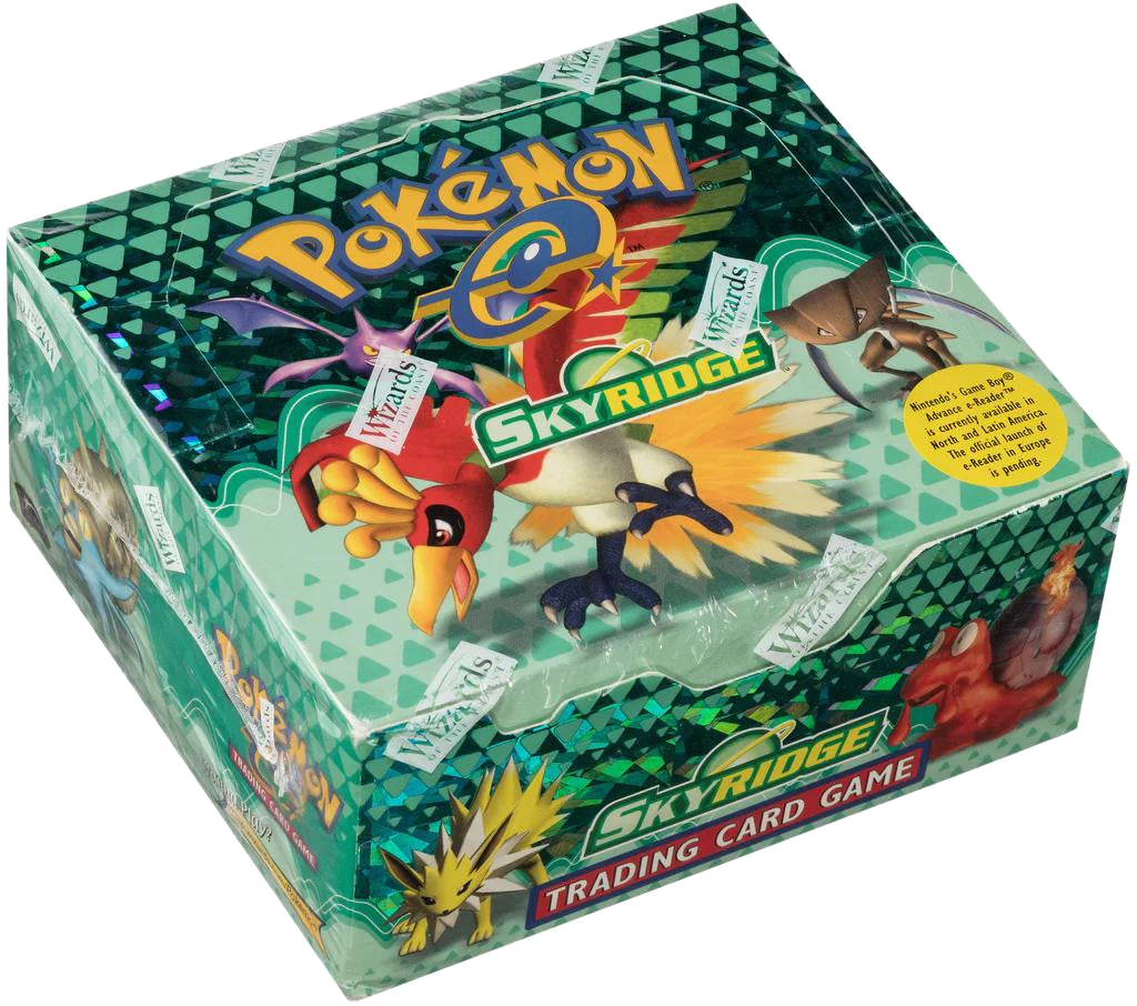 A sealed Pokemon Skyridge booster box featuring Ho-Oh and other Pokemon on the packaging.