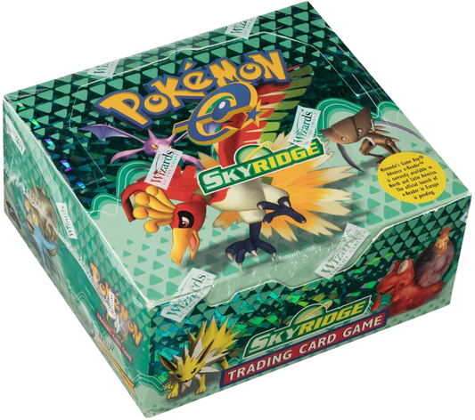 A sealed Pokemon Skyridge booster box featuring Ho-Oh and other Pokemon on the packaging.