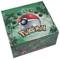 A sealed Pokemon Jungle trading card game booster box featuring a green design and a Poke Ball.
