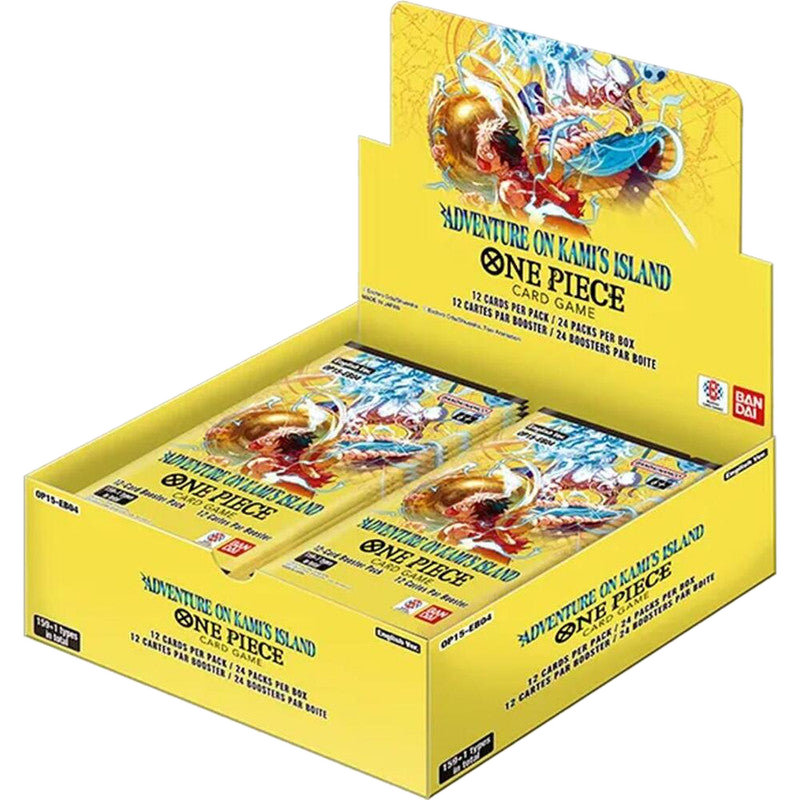 A One Piece Adventure on Kamis Island booster box containing twenty-four card packs.