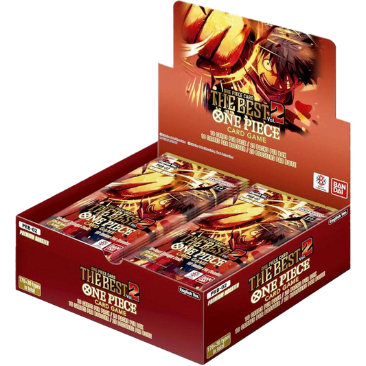 A One Piece The Best Vol.2 Premium Booster Box containing twenty packs of trading cards.