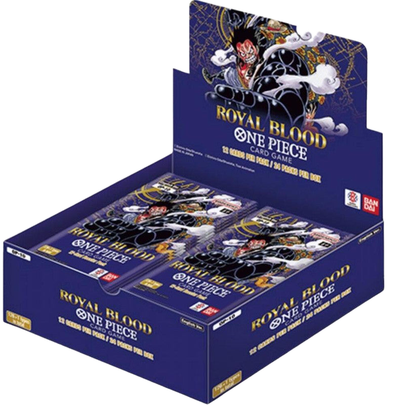 A One Piece Royal Blood booster box featuring Luffy on the packaging.