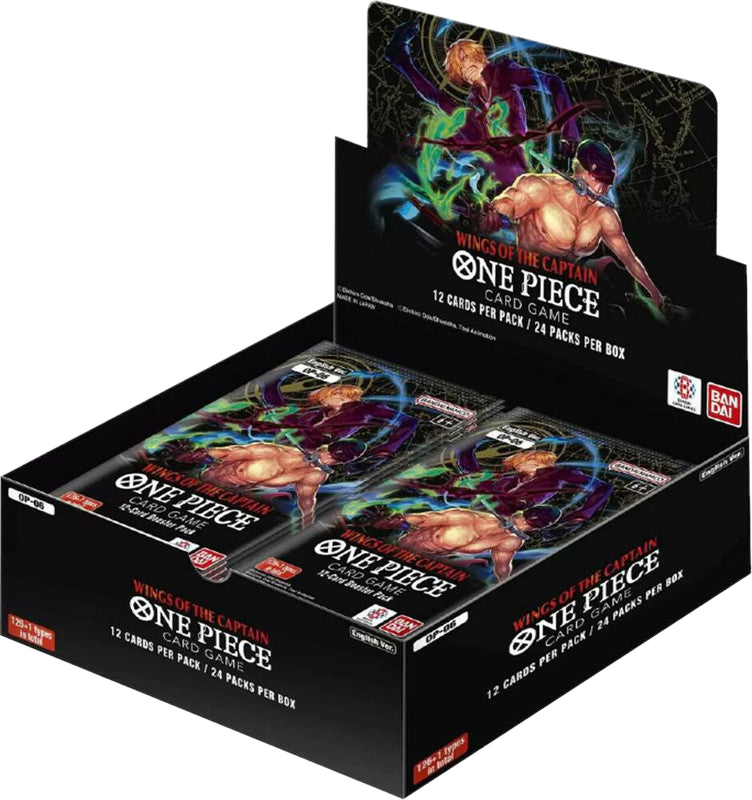 A One Piece Wings of the Captain booster box containing twenty-four card packs.