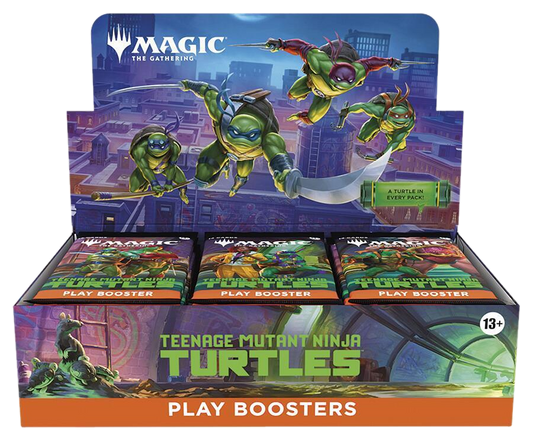 A Magic: The Gathering Teenage Mutant Ninja Turtles play booster box featuring the four turtles.