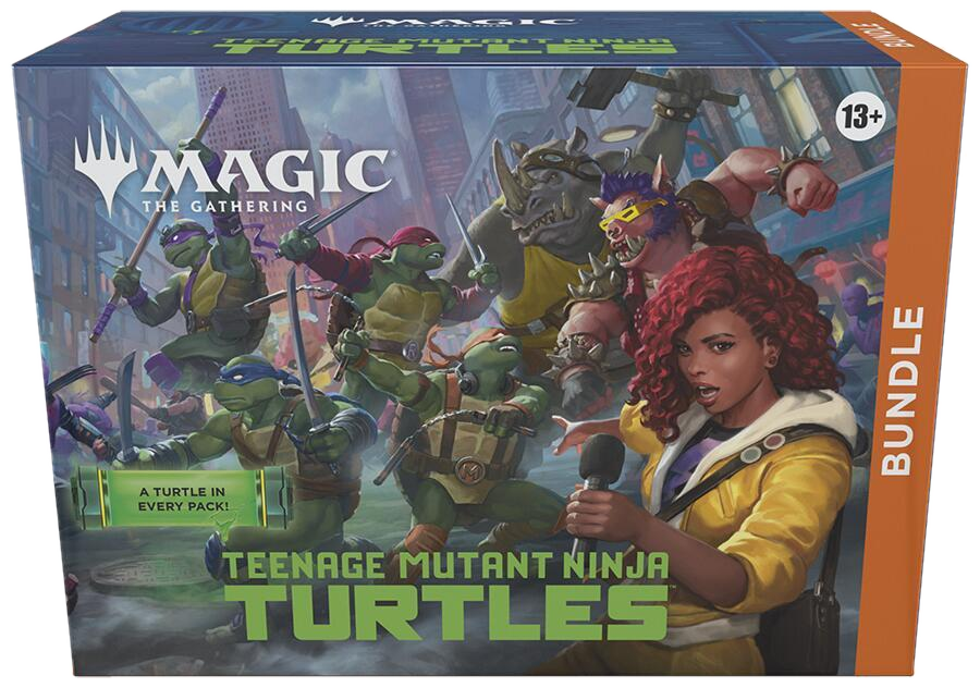 A Magic: The Gathering Teenage Mutant Ninja Turtles bundle box featuring the characters on the cover.