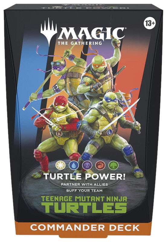 A Magic The Gathering Commander deck box featuring the four Teenage Mutant Ninja Turtles.