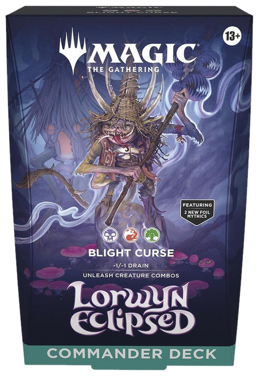 A Magic the Gathering Lorwyn Eclipsed Commander deck box featuring a goblin illustration.