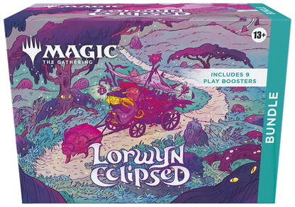 A Magic: The Gathering Lorwyn Eclipsed bundle box featuring whimsical, dark forest artwork.