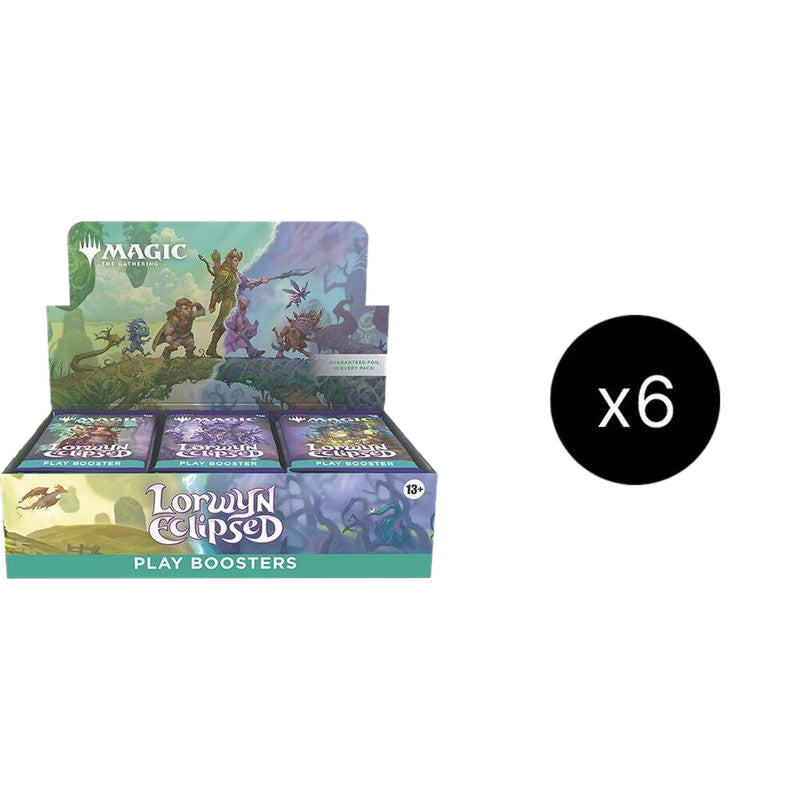 A case of six Magic the Gathering Lorwyn Eclipsed play booster boxes.