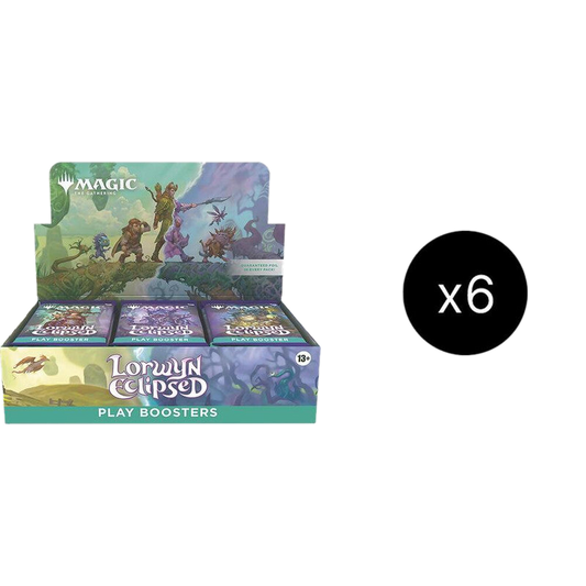 A case of six Magic the Gathering Lorwyn Eclipsed play booster boxes.