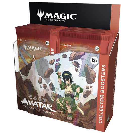 A Magic: The Gathering Avatar the Last Airbender collector booster box featuring Toph on the front.