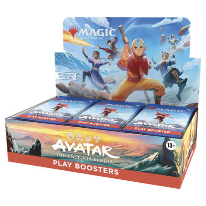 A Magic: The Gathering Avatar the Last Airbender play booster box featuring Aang and his friends.