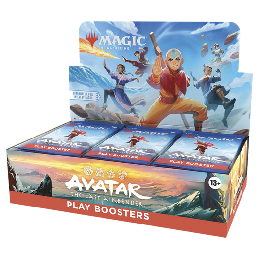 A Magic: The Gathering Avatar the Last Airbender play booster box featuring Aang and his friends.