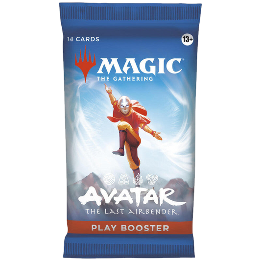A Magic: The Gathering Avatar the Last Airbender play booster pack featuring Aang on the front.