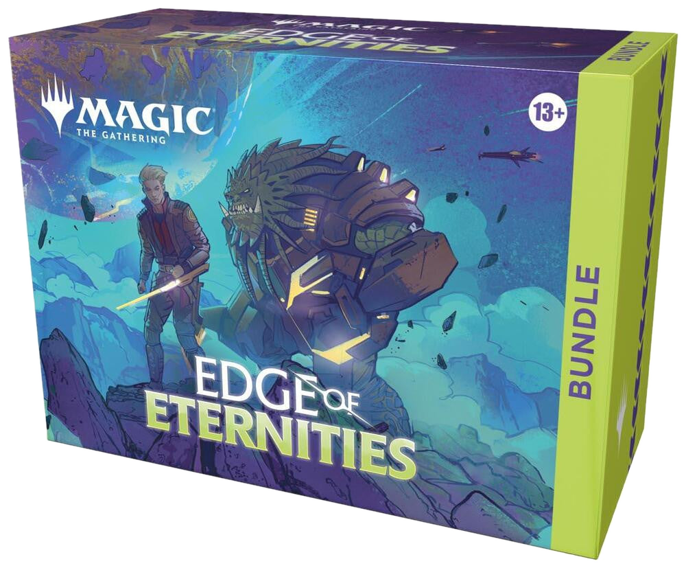 A Magic: The Gathering Edge of Eternities bundle box featuring illustrated character artwork.
