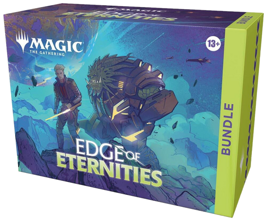 A Magic: The Gathering Edge of Eternities bundle box featuring illustrated character artwork.