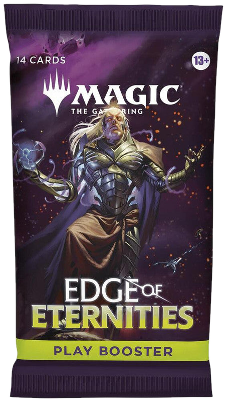 A Magic: The Gathering Edge of Eternities play booster pack featuring a character illustration.