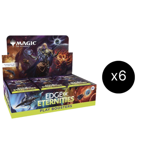 A case of six Magic the Gathering Edge of Eternities play booster boxes.