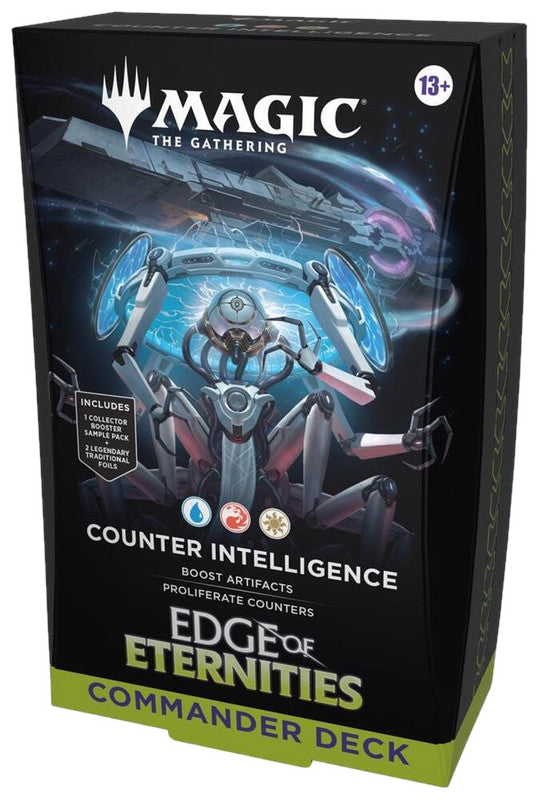A Magic: The Gathering Counter Intelligence Commander deck box featuring a robotic figure.