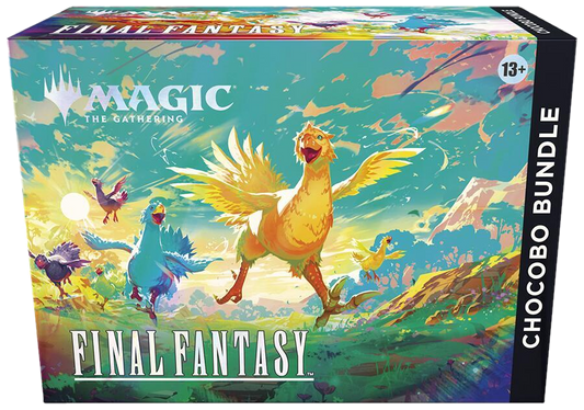 A Magic: The Gathering Final Fantasy Chocobo bundle box featuring colorful Chocobo artwork.