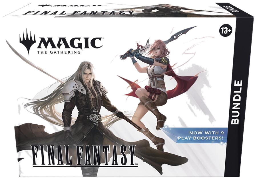 A Magic The Gathering Final Fantasy bundle box featuring Sephiroth and Lightning on the cover.