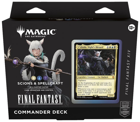 A Magic: The Gathering Final Fantasy Commander deck box featuring Y'shtola on the packaging.