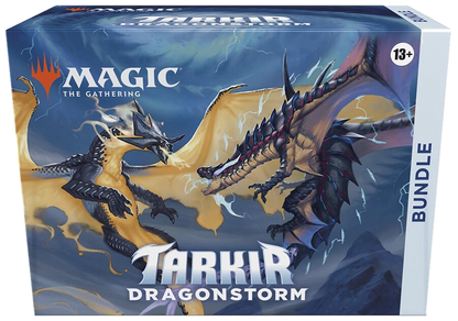 A Magic: The Gathering Tarkir Dragonstorm bundle box featuring two dragons on the front.