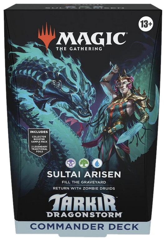 A Magic the Gathering Tarkir Dragonstorm Commander deck box featuring the Sultai Arisen theme.