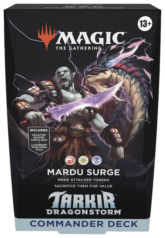A Magic: The Gathering Tarkir Dragonstorm Commander Deck box featuring Mardu Surge artwork.