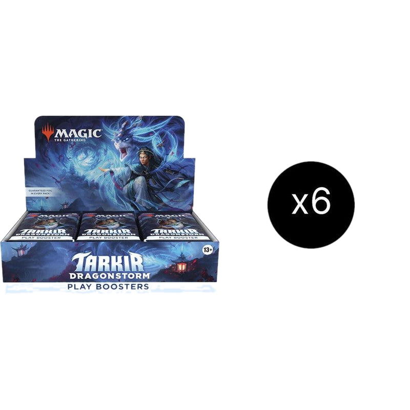 A case of six Magic the Gathering Tarkir Dragonstorm play booster boxes.