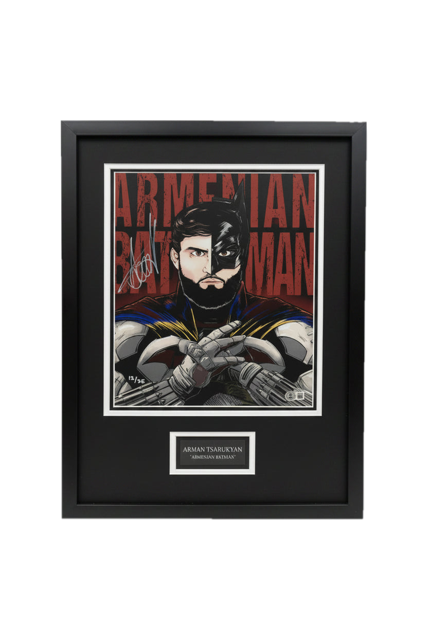 A framed, limited-edition print of Arman Tsarukyan as Batman, numbered 13 of 35.