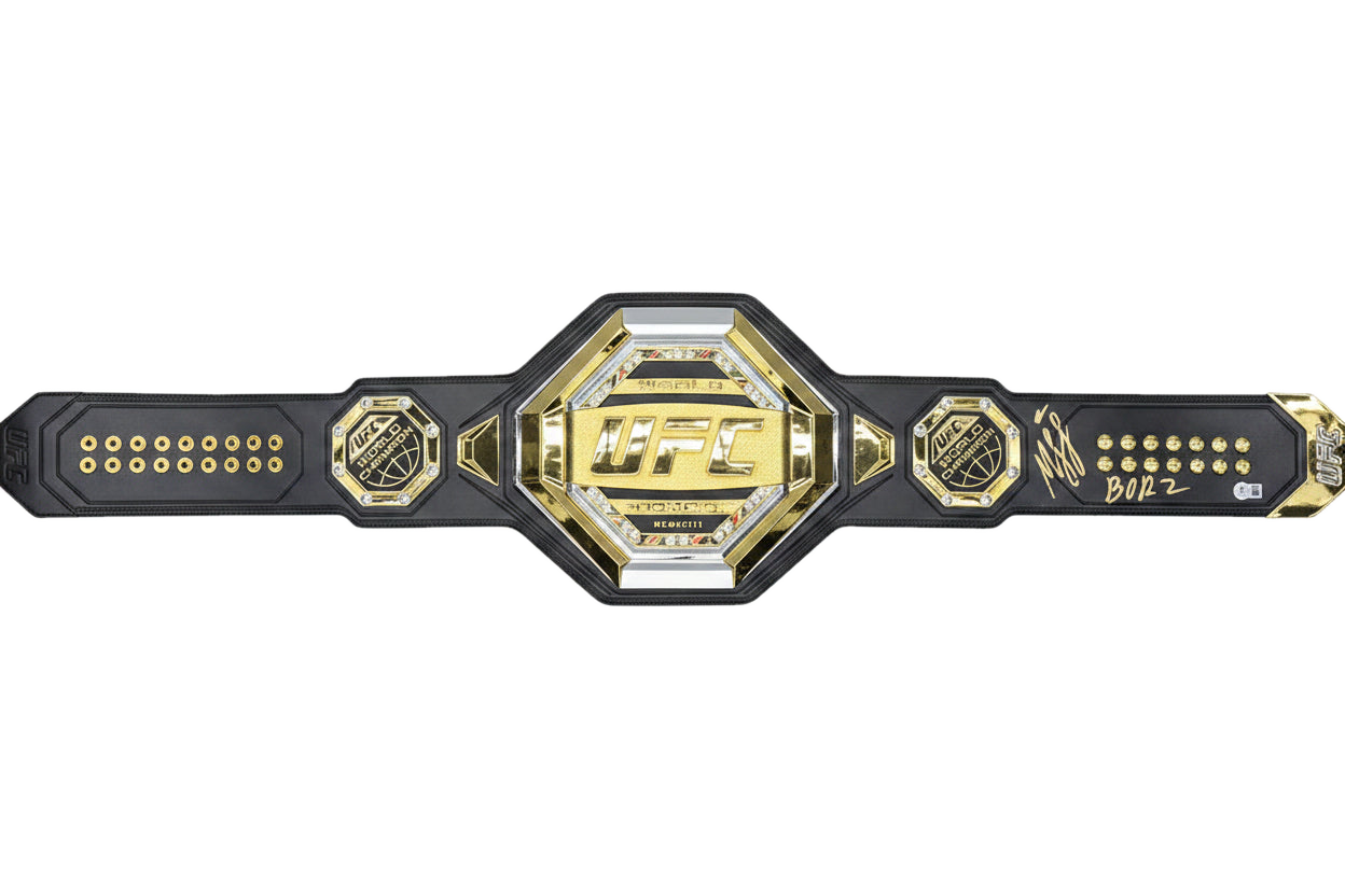 A UFC Legacy Championship belt featuring a signature and the inscription Borz.