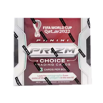 A 2022 Panini Prizm World Cup Soccer Choice trading card box on a white background.