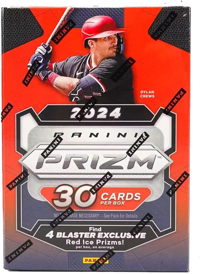 A 2024 Panini Prizm baseball blaster box featuring Dylan Crews on the packaging.