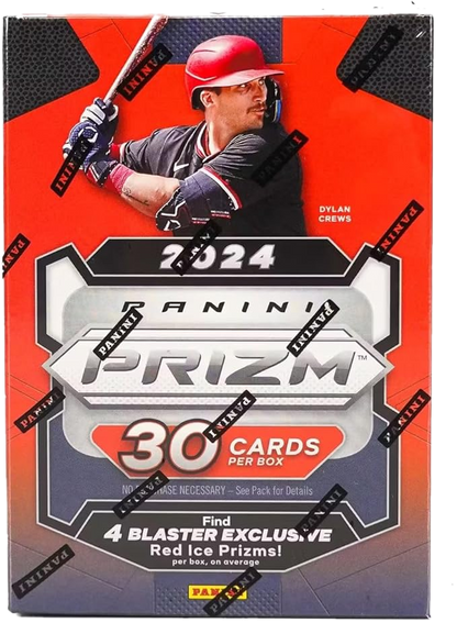 A 2024 Panini Prizm baseball blaster box featuring Dylan Crews on the packaging.